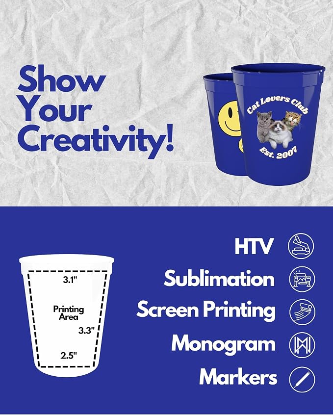 PartyPrints 10 Pack 16 oz Royal Blue Reusable Blank Plastic Cups, Stadium Cups - Image 3