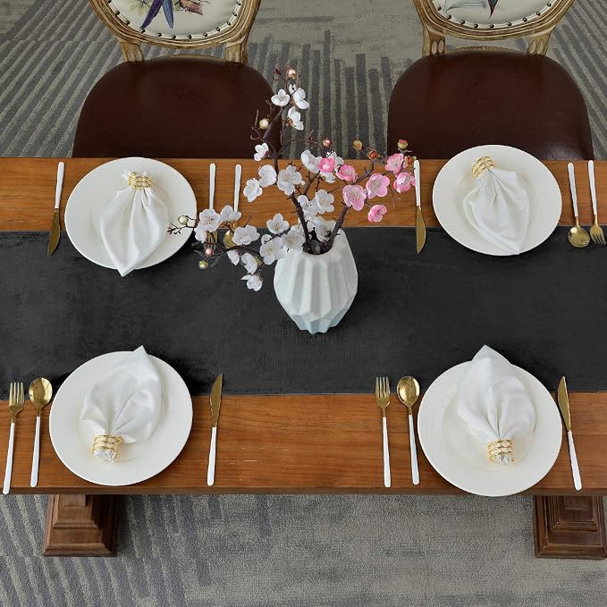 BALCONY & FALCON Table Runner Velvet Black 14"x118" | Elegant, Fall Decor - Image 3