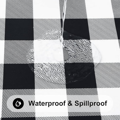 Smiry Rectangle Picnic Table Cloth, Elastic Waterproof Fitted Vinyl Tablecloths, Flannel Backed Buffalo Plaid Table Covers for Dining, Camping, Outdoor (Black and White, 30" x 96")