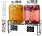 DD&HAPP 2 Gallon Glass Drinks For Parties With Stand.Stainless Steel Spigots & Metal Stand,Large Capacity Beverage Dispenser for Party,Infused Water,Iced Tea,Lemonade,Outdoor,Commercial Use.