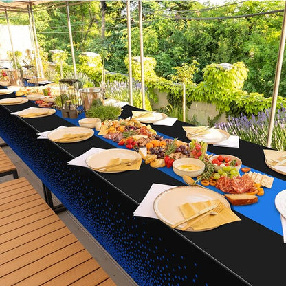 MASHAN 6Pcs Black and Blue Tablecloth Party Decorations, Plastic Black Table - Image 7