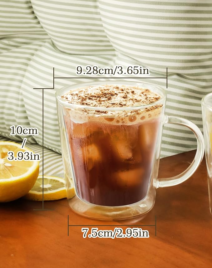 LIBWYS 12oz Double Wall Glass Coffee Mugs, Cappuccino Latte Tea Cups - Image 3