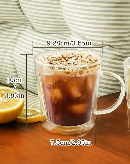 LIBWYS 12oz Double Wall Glass Coffee Mugs, Cappuccino Latte Tea Cups - Image 3