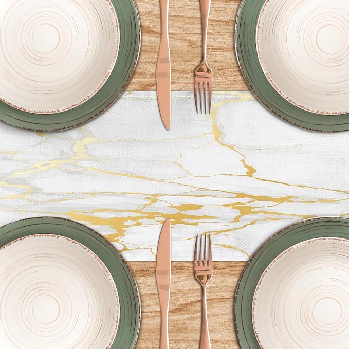 White Gold Table Runner Marble Linen Table Runners, Long Coffee Dresser Runners - Image 5