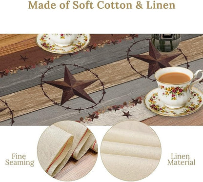 Western Texas Table Runner, Rustic Farmhouse Brown Wooden Plank Cowboy Star - Image 6