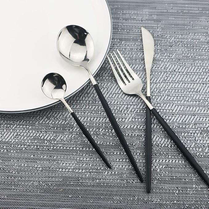 JASHII Black Silver Silverware Set, 20-Piece Stainless Steel Satin Finish - Image 4