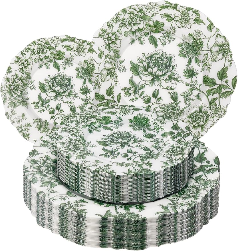 20PCS Green Plastic Plates Floral by WDF