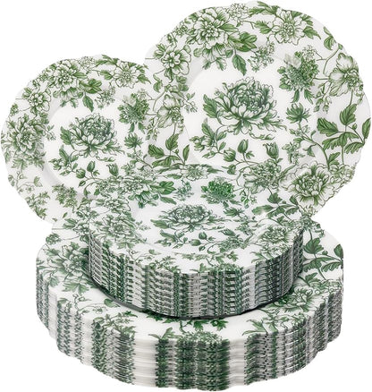 20PCS Green Plastic Plates Floral by WDF