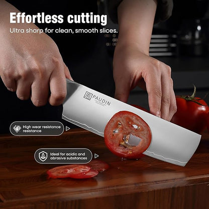 PAUDIN Nakiri Knife 7 Inch, High Carbon Stainless Steel Chef Knife, Ultra Sharp Asian Kitchen Knife for Meat and Vegetable, Chopping Knife with Ergonomic Wooden Handle