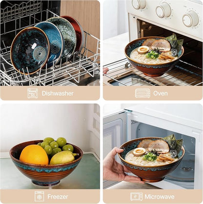 8 Inch Ceramic Ramen Bowl Set of 2, 40oz Japanese Bowls - Image 5