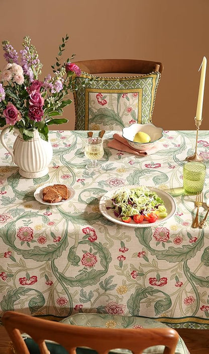 patdrea Designer Vintage Linen Rectangle Tablecloth,Leaves Breathable Pattern Floral Table Cloth,Decoration Table Cover for Kitchen Dining,Christmas,Tea Party,Thanksgiving,55"x79"-Cecilia a