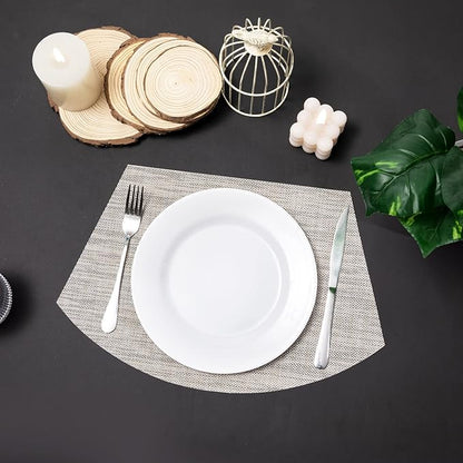 SHACOS Round Table Placemats Set of 7 Wedge Placemats with Centerpiece Round Mats Heat Resistant Washable (7, Beige White Black)