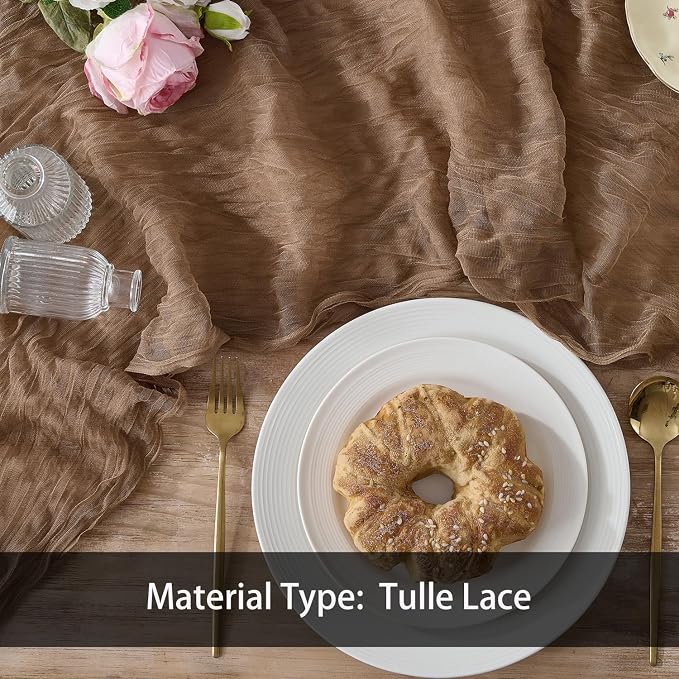 12 Pack Coffee Brown Cheesecloth Table Runners, 120 Inch 10Ft Gauze Table Runner - Image 4