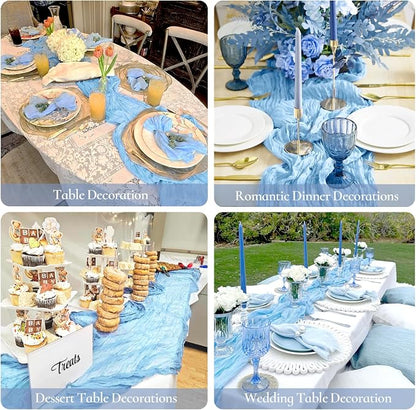 6 Pack Baby Blue Cheesecloth Table Runner 35x120 inch, Boho Sheer Light Blue - Image 4