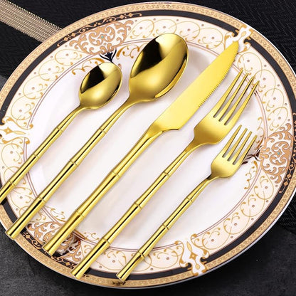 Bamboo Flatware Set Gold Silverware Set Stainless Steel Cutlery Set 20 Pieces - Image 5