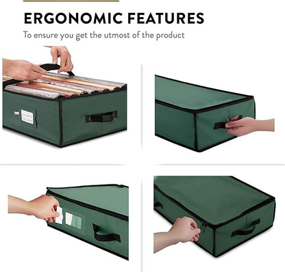 ZOBER Gift Wrapping Paper Organizer Storage - 40" Gift Wrap Storage Containers with Interior Pockets for Bows, Tags & Ribbons - Wrapping Paper Holder, 600D Oxford, Fits 24 Standard Rolls, Green/Black