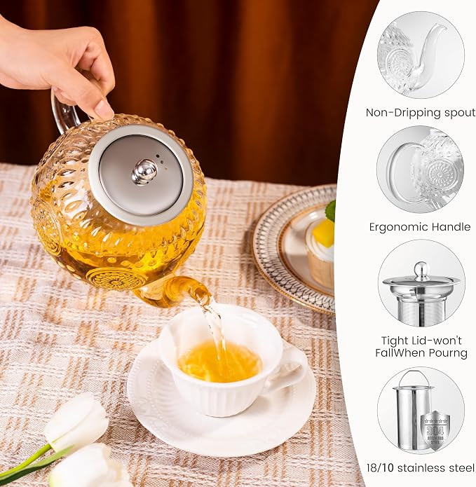 Amzcku 50OZ/1500ml Vintage Glass Teapot - Image 3