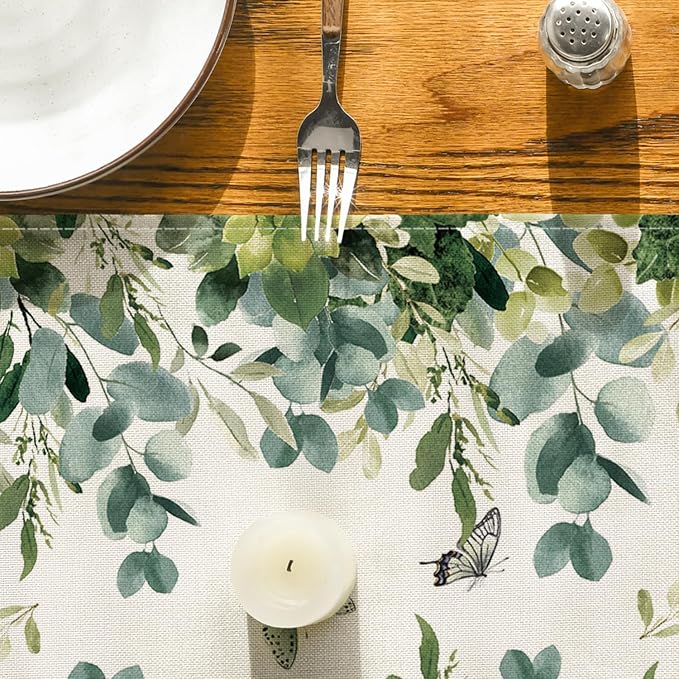 Artoid Mode Green Flowers Floral Eucalyptus Summer Table Runner, Seasonal - Image 7