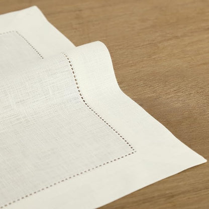 Solino Home Square Placemats Set of 4-100% Pure Linen Ivory Cloth Placemats 14 x 14 Inch - Classic Hemstitch, Machine Washable Place Mats for Spring, Easter