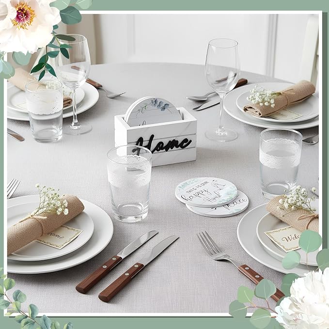 Queekay Coasters Set of 6 House Warming Gifts New Home Wooden Farmhouse Drink - Image 6