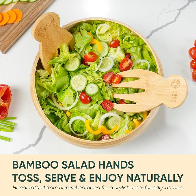Bamboo Salad Hands Wooden Salad Serving Utensils – Natural Wood Salad Servers - Image 2