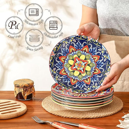 Colorful Ceramic Plate Set of 6 – 8.7 Inch Bohemian Porcelain Plates - Image 3