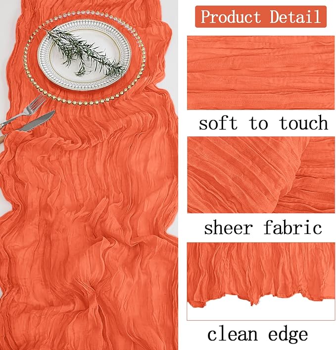 4 Pack Orange Cheesecloth Table Runner 20 x 120 inch Gauze Table Runners 10 FT - Image 3