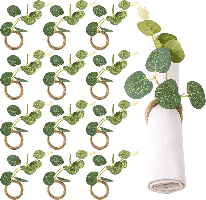 APTWOW Spring Napkin Rings Set of 12, Boho Eucalyptus Leaf Napkins Rings by APTWOW