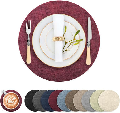 Round Faux Leather Placemats and Coasters, Reversible Heat Resistant Non-Slip by LANDVIEW