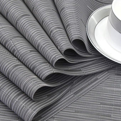 Wedge Placemats for Round Dining Table Woven Vinyl Easy Wipe Plastic Non Slip Table Mats Set of 6（Grey）