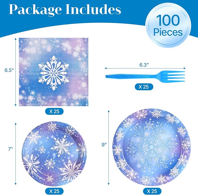 100 Pcs Disposable Winter Frozen Tableware Set - Image 7