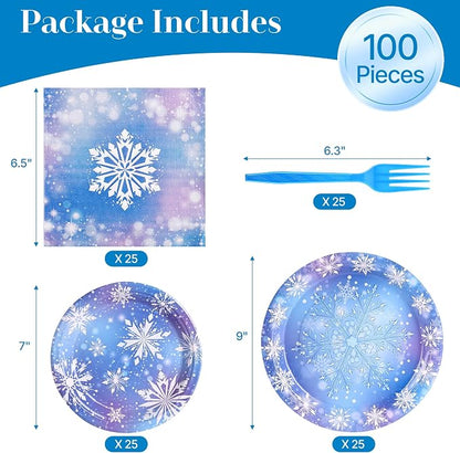 100 Pcs Disposable Winter Frozen Tableware Set - Image 7
