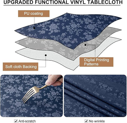 Smiry Square Table Cloth, Waterproof Heavy Duty Vinyl Tablecloths, Wipeable Washable Table Cover for Kitchen and Dining Room (Navy Blue, 54" X 54")