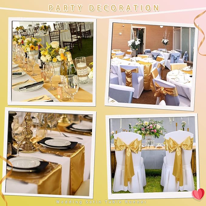 5 Pcs Satin Table Runners Gold 12x108 inch Bright Satin Silk Fabric | Smooth - Image 6