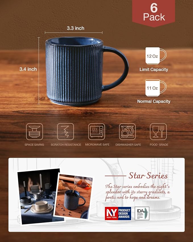 famiware Coffee Mug Set for 6, Star 12 oz Catering Mugs Cup Set - Image 4