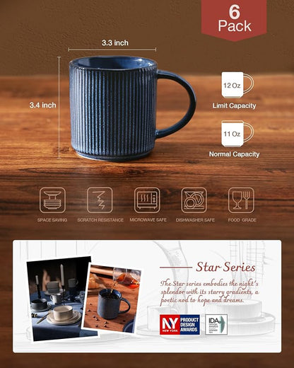 famiware Coffee Mug Set for 6, Star 12 oz Catering Mugs Cup Set - Image 4