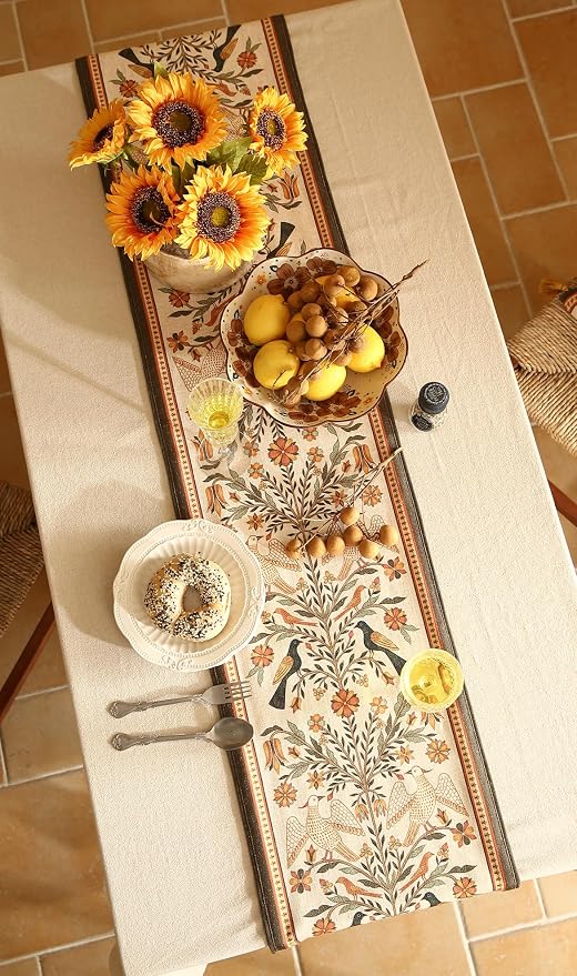 bilin gaier Designer French Linen Small Table Runner, Floral Pattern, Dining - Image 7
