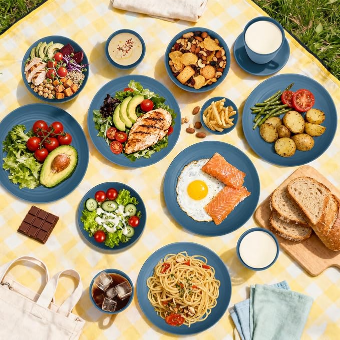 16 PCS Wheat Straw Plates and Bowls Sets, Kids Dishes Dinnerware Sets - Image 5