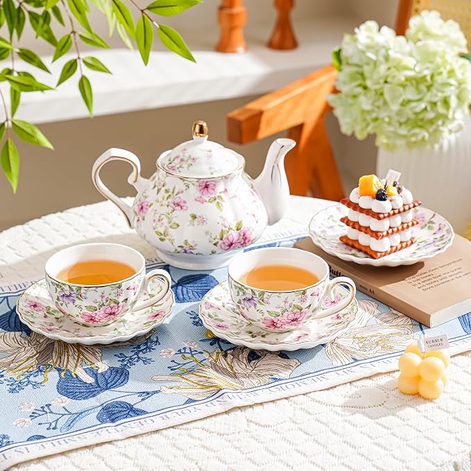 Agyiuns Tea Cup and Saucers, 6.4oz Floral Tea Cups - Image 3