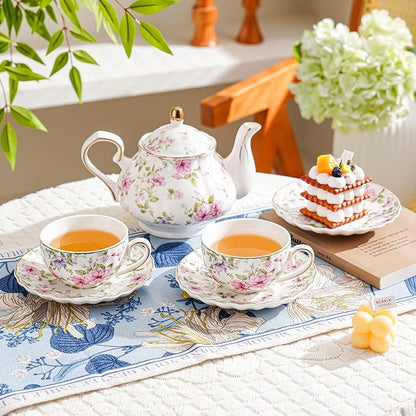 Agyiuns Tea Cup and Saucers, 6.4oz Floral Tea Cups - Image 3