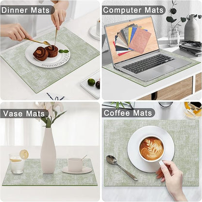 Homaxy Faux Leather Heat Resistant Placemats for Dining Table Set of 6, Waterproof Wipeable Washable PU Table Mats, Easy to Clean Anti-Slip Place Mats, 11.8" x 17", Grass Green