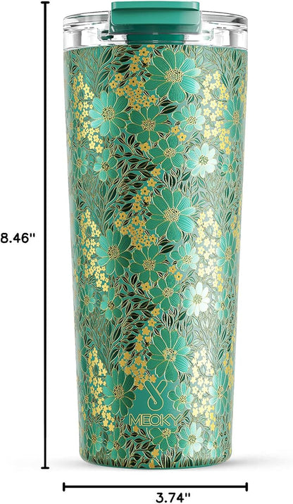 Meoky 24 oz Insulated Travel Coffee Mug: Leak Proof Lid, Emerald Bloom | - Image 3