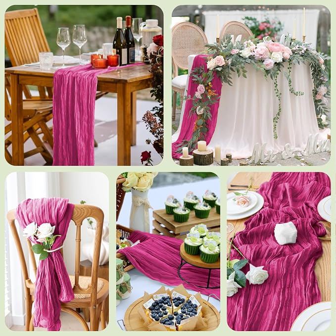 Cheesecloth Table Runner Fushia 10FT Boho Gauze Runner - Image 7