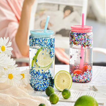 AGH 20OZ Plastic Snow Globe Tumbler, Reusable Mason Jar - Image 6