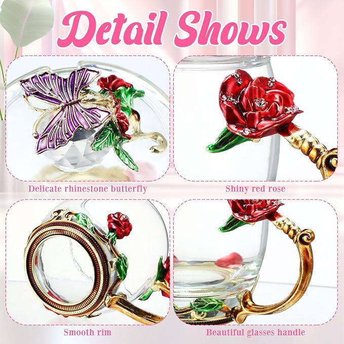 Nuanchu 4 Sets Flower Glass Tea Cups - Image 3