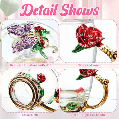 Nuanchu 4 Sets Flower Glass Tea Cups - Image 3