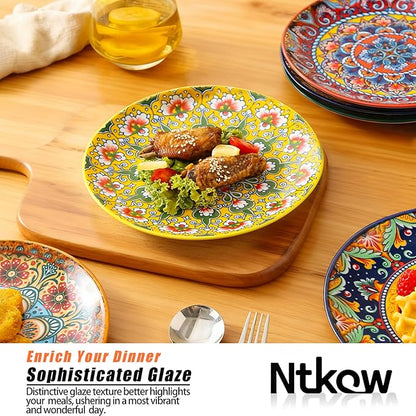 6piece Bohemian ceramic plates 8inch pasta plates spacious, suitable for microwave oven and dishwasher perfect for holiday parties and family gatherings