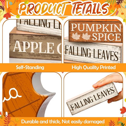 Moucuny 4 Pcs Fall Decor Wooden Maple Leaf Decoration Thanksgiving Tiered Tray - Image 6