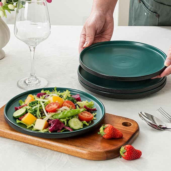 Ceramic Salad & Dessert Plates Set, 8 Inch, Modern Green | Stoneware, - Image 5