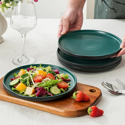 Ceramic Salad & Dessert Plates Set, 8 Inch, Modern Green | Stoneware, - Image 5